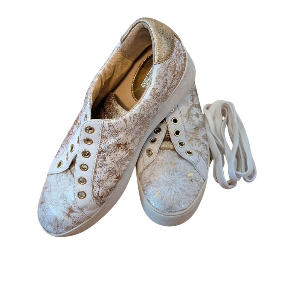 Michael Kors Women's Gold and White Leather Sneakers Size 6  Eu 36 - Picture 5 of 8